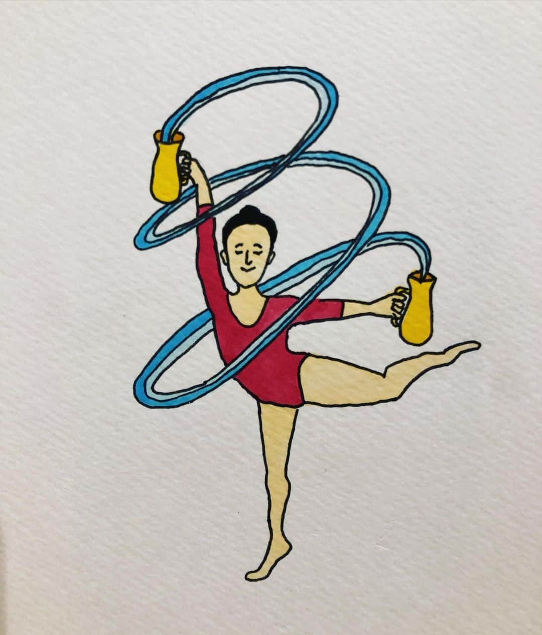 のインスタグラム：「【タロットカード20】  節制。TEMPERANCE。  意味わからん。 さすがに聞く。 節制は循環や調和… 聞いても意味わからん。  本来のカードの残像残ってる。 なんか器と器の間に水が流れてる。  これをヒントに描くとこうなりました。  #新体操のリボンの様に #水の流れを表現する為に2色にしました #ファンタジーな絵は描きごたえ抜群 #幸せな時間でした #大アルカナ #あと2枚」