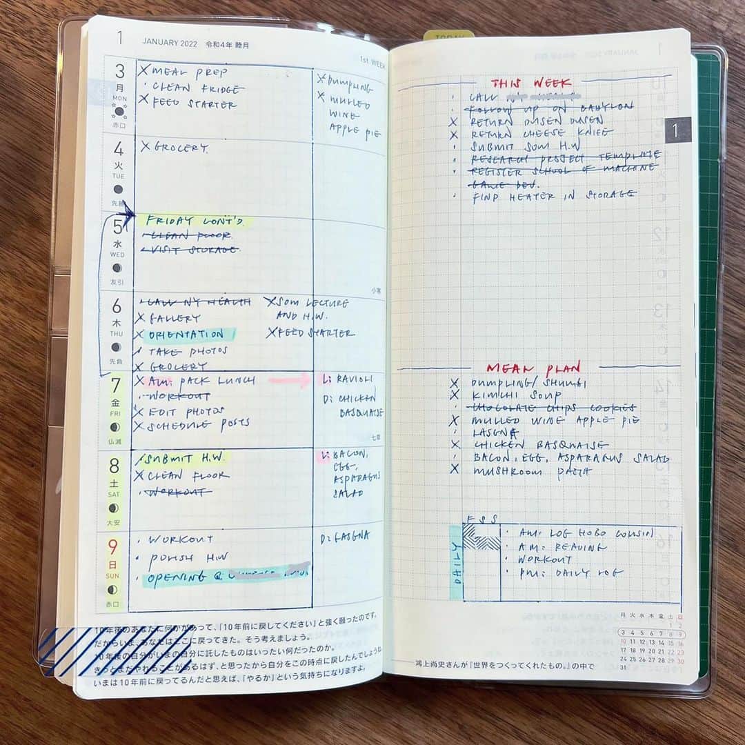Dara M.のインスタグラム：「Week #1. Had a slow start this week, so I added a mini 3-day tracker for end of week to keep me on track and catch up. Not sure if it worked, but worth a try. 😑  #hobonichiweeks #hoboweeks #bulletjournal #planner #planneraddict #study #plannercommunity #plannerlove #plannerflipthrough #planwithme #stationary #planning #organization #functionalplanning #hobonichi  #bujo #hobonichimegaweeks #plannerideas #plannersetup」