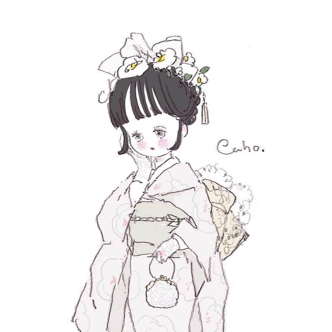 Cahoのインスタグラム：「今はまだ、 大人のふりをするだけ。  ・ 新成人のみなさん おめでとうございます🥀  初の真っ黒髪♡ いつもよりドーリィなお顔。  #illustration #illustrator #illust  #イラスト#イラストレーター #drawing #painting #그림 #그림스타그램  #成人式#成人式ヘア #成人式イラスト  #振袖 #振袖イラスト #着物」