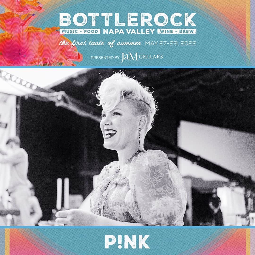 P!nk（ピンク）のインスタグラム：「I’m headlining BottleRock this year and holding it down for the ladies! 🙌🏽 3-day tickets officially go on sale tomorrow Tue 1/11 @ 10A PT, but my fans will have special presale access to a limited supply of 3-day tickets starting TODAY @ 10A PT until 8A PT tomorrow or until they sell out. Use code PINKBOTTLEROCK at the link in my bio to access. Can’t wait to play with you! 💞💃 @bottlerocknapa」