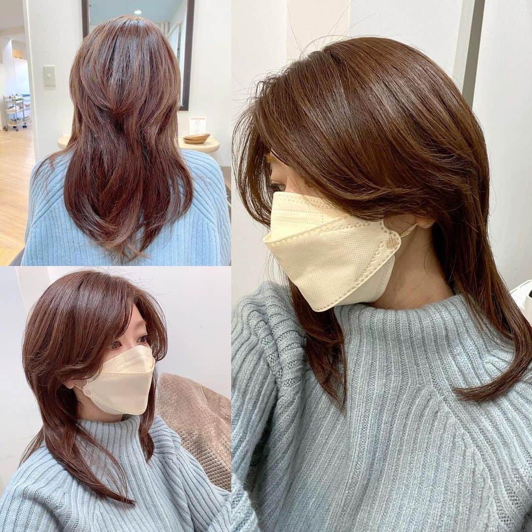 のインスタグラム：「5.6センチカットしました✂️ カラーもしてキレイになりましたよ✨ これで気分良く過ごせます✨  @takashi_marume さんいつもありがとうございます💕  恵比寿駅近くの　@ebisulibre 美容室です😊  #美容室 #恵比寿美容室 #女子力 #セミロング #ウルフカット #40代  #矢部美穂」