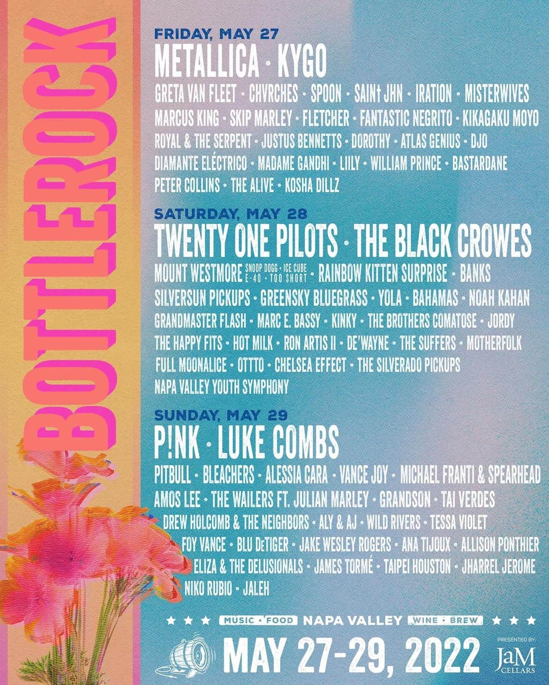 P!nk（ピンク）のインスタグラム：「I’m headlining BottleRock this year on Sun May 29! Single day tickets officially go on sale tomorrow Thu 1/13 @ 10A PT, but you can access special presale 1-day tickets starting TODAY @ 10A PT until 8A PT tomorrow. Quantities are limited! Use code PINKBOTTLEROCK at the link in my bio to access. See you in Napa in May! @bottlerocknapa」