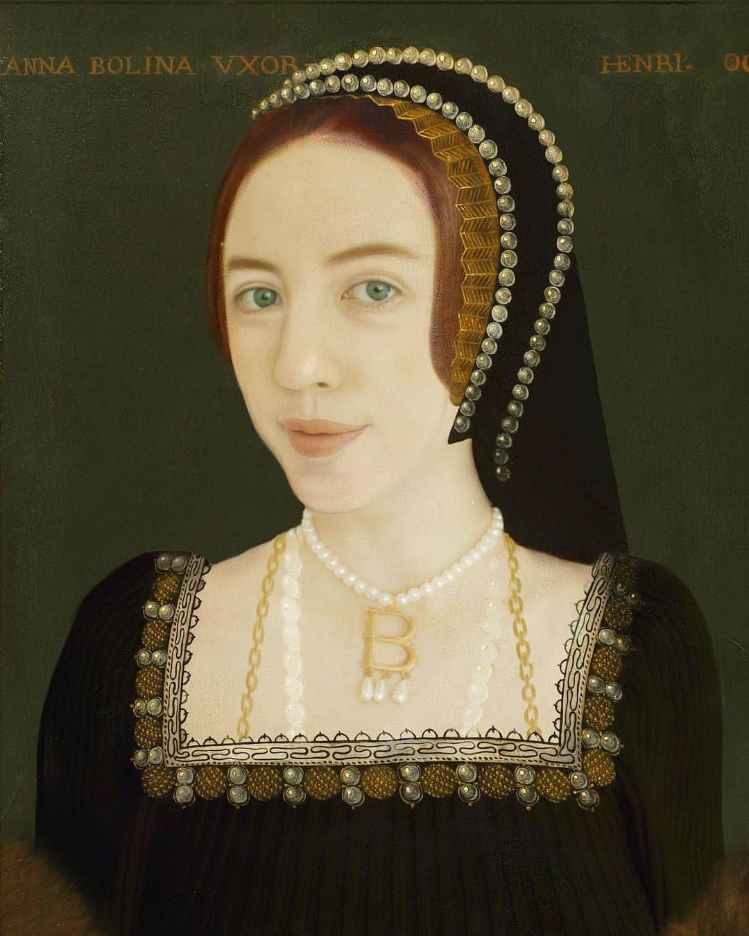ベッキー・クルーエルのインスタグラム：「ANNA BOLINA VXOR HENRI OCTA 🏰 My Version ❤️⁣ ⁣ 💭 Born 521 years ago, Anne Boleyn was the second wife of Henry VIII, and his desire to instead marry her in favour of his first wife was a crucial factor in the English Reformation, the separation of the English Church from Rome. Until then, the church and Rome had been bonded for over 1,500 years — since the occupation of Roman England at the beginning of the first millennium. ⁣ ⁣ 🖼 I love imagining the people of the past. Isn’t it incredible to think that it’s only in the past hundred years that we have been able to document people with photographs? Before then, we could only use paintings and descriptions to convey a sense of one’s image. After Anne was executed, all contemporary portraits of her likeness were destroyed, leaving the portraits of her painted since then to continually compound upon the same scarce details that could filter through the fist determined to stamp out her memory.⁣ ⁣ 🎨 My painting recreation above is based on one of the most famous images of Anne. It was painted in the late 16th Century by an unknown English artist. Made with @adobe @photoshop CC⁣ ⁣ ⁣ ⁣ ⁣ ⁣ ⁣ ⁣ ⁣ ⁣ #photoshoppro #graphic_arts #photoshopart #modernartt #16thcenturyfashion #elizabethan #medievalart #middleage #medievalstyle #oldeurope #oldworldcharm #historyoffashion #fashionhistory101 #1500s #anneboleyn #historyfashion #anneboleynedit #queenanneboleyn #anneboleynnecklace #henryviiiwives #henryviii #kinghenryviii #tudorhistory #englishhistory #royalhistory #royalhistoryworld #theotherboleyngirl #anneboleynsociety #historicalcostume #16thcenturyart」
