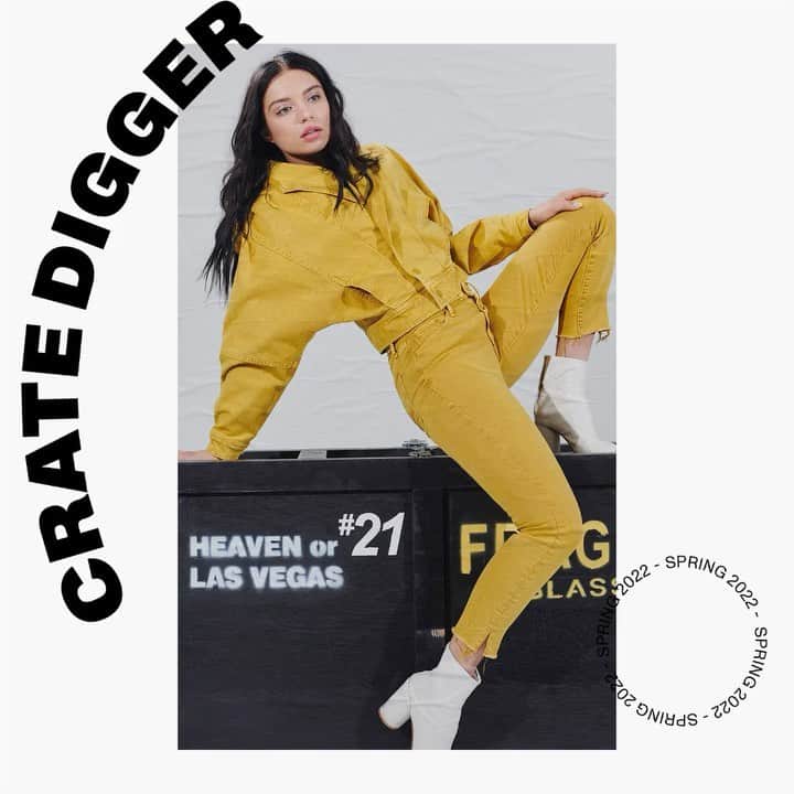 motherdenimのインスタグラム：「Your brain on music 🎶 MOTHER is an obsessive record collector, and this Spring, goes crate digging for vinyl. With the volume turned high and bass buzzing low, the collection draws back the curtain on her multi-genre world. This is your ticket to the underground 🎸」