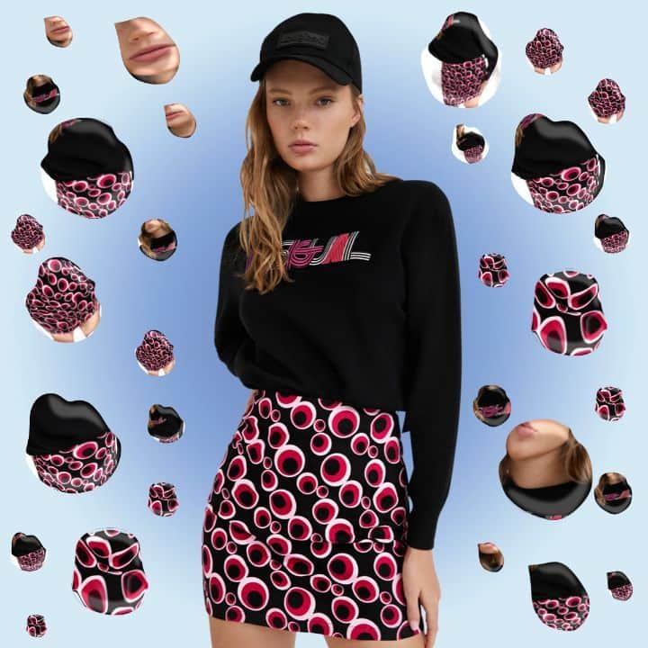 デシグアルのインスタグラム：「Loving this look on loop! Replay it again and again 🔁 . . . . Artwork by @florstura Modelling/Editing by @raquetamalvadadetenis」
