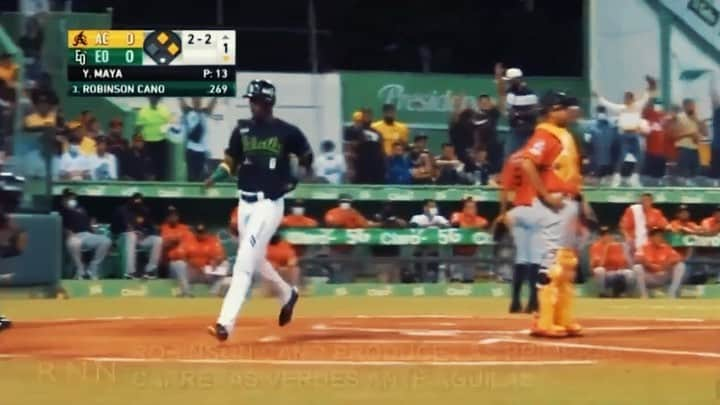 ロビンソン・カノのインスタグラム：「Recap de a noche - Estamos segundos en las semifinales.  Gracias a todos los fans, mi equipo @estrellasbc y la presenta deportiva por el apoyo. @lidomrd ⚾️🇩🇴⭐️📹  2021 was a year of re-focusing and training hard to give the best of me, and prove I am Back! Thank you to my fans, team and sports press for supporting me during this time while playing this season. We are in second place during the semi-finals. Looking for some great games this weekend! @lidomrd 🙏🏾🙌🏽 #RC24 #TeamCano Source: @rnncanal27」