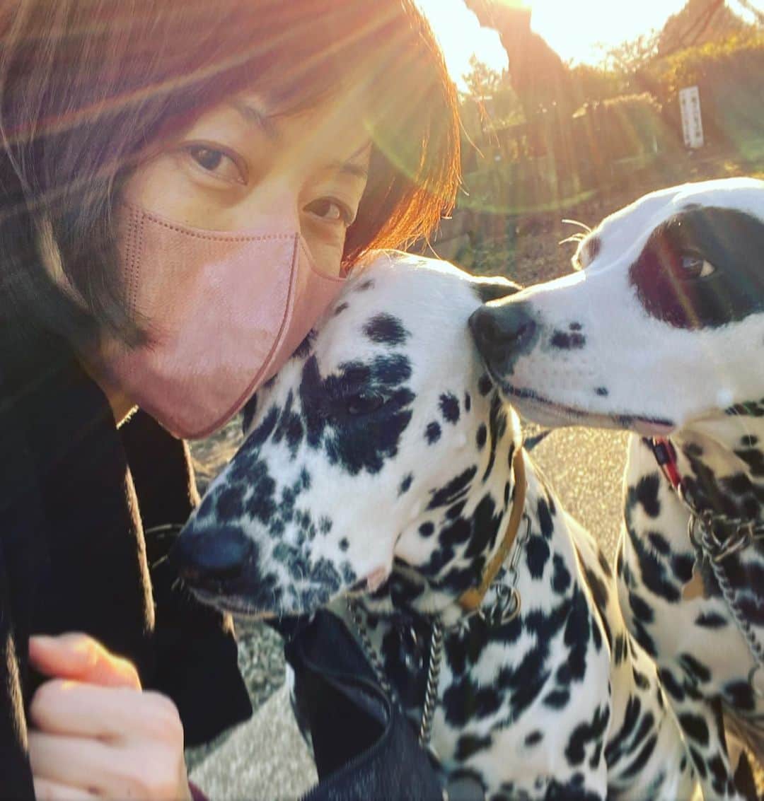 高岡早紀 さんのインスタグラム写真 - (高岡早紀 Instagram)「3人でお散歩。 夕陽が眩しかったよ。。」1月16日 16時30分 - saki_takaoka