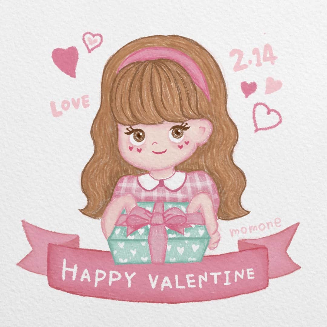 M0M0Neのインスタグラム：「終わっちゃったけどバレンタインデーだから描いた💓🍫  . #valentine #バレンタイン #バレンタインイラスト #일러스트 #그림스타그램」