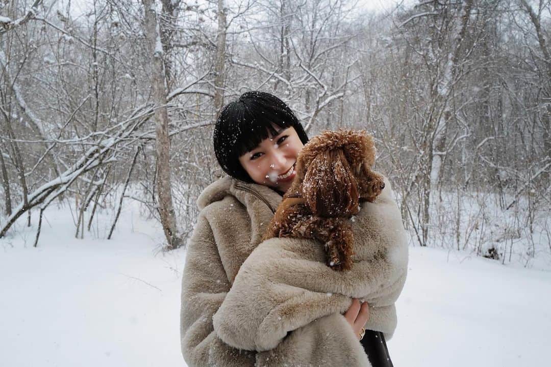 浅田舞のインスタグラム：「𝒑𝒆𝒂𝒄𝒆𝒇𝒖𝒍 𝒅𝒂𝒚.  雪とワンコと私。」