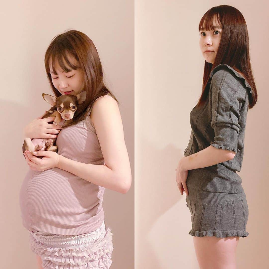 浜田翔子さんのインスタグラム写真 - (浜田翔子Instagram)「臨月→産後の体型 12日でこの違いは凄すぎる、、。  最高体重で54.6kgまでいき 退院してすぐの風呂上がり写真ですが ちゃんと三食食べても 48.4kgまで落ちました。 臨月の時はきっと私はスルスル落ちないだろうな〜と思ってたのでビックリ！！ 正月なのでお餅も沢山食べた🥰  この写真からも1ヶ月以上経ってるので又体重測ってみよかな。  ダイエット成功した写真みたいだ。  #産後のお腹」2月12日 15時40分 - shoko_hamada