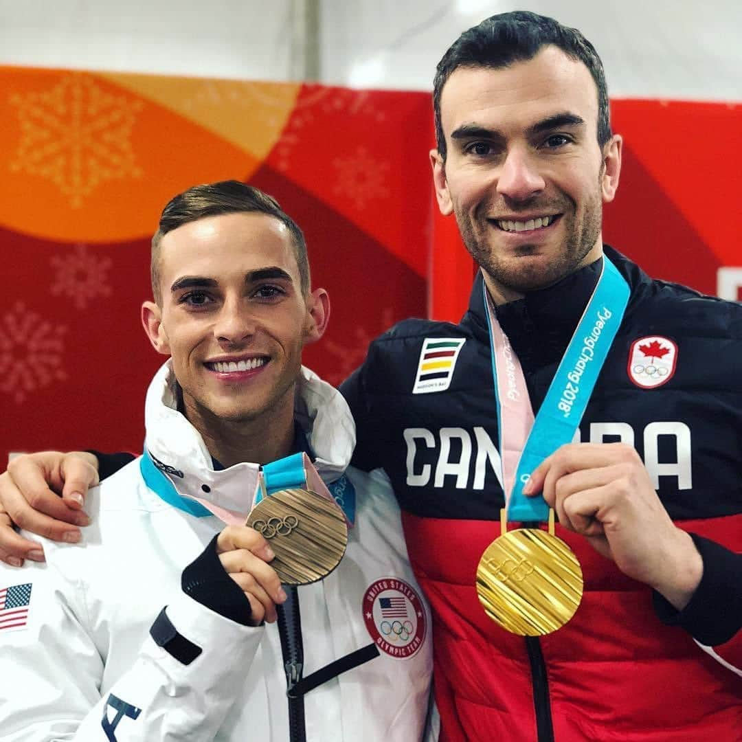 エリック・ラドフォードのインスタグラム：「Four years ago we were some of the first out male athletes to stand on the podium at a Winter Olympics. Now the number of out athletes has more than doubled since then. How awesome is that? 🏳️‍🌈  #olympics #olympian #gayathlete #outathlete #olympicmedalist #beijjng2022 #lgbt #lgbtq #pride #figureskating #progress #acceptance #beyourself #memories」