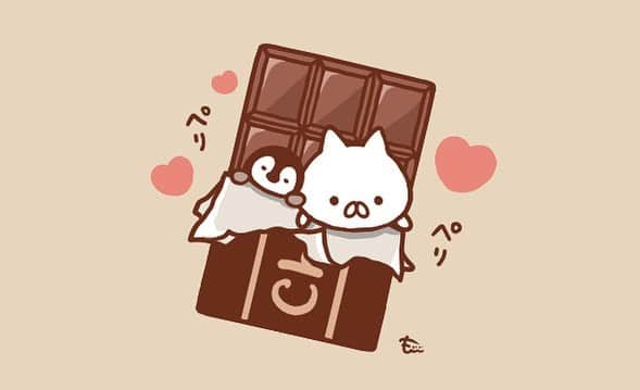 もじじのインスタグラム：「ハッピーバレンタイン❤️  #ねこぺん日和#ねこぺん#NEKOPEN#ねこくん#ぺんちゃん#バレンタイン」