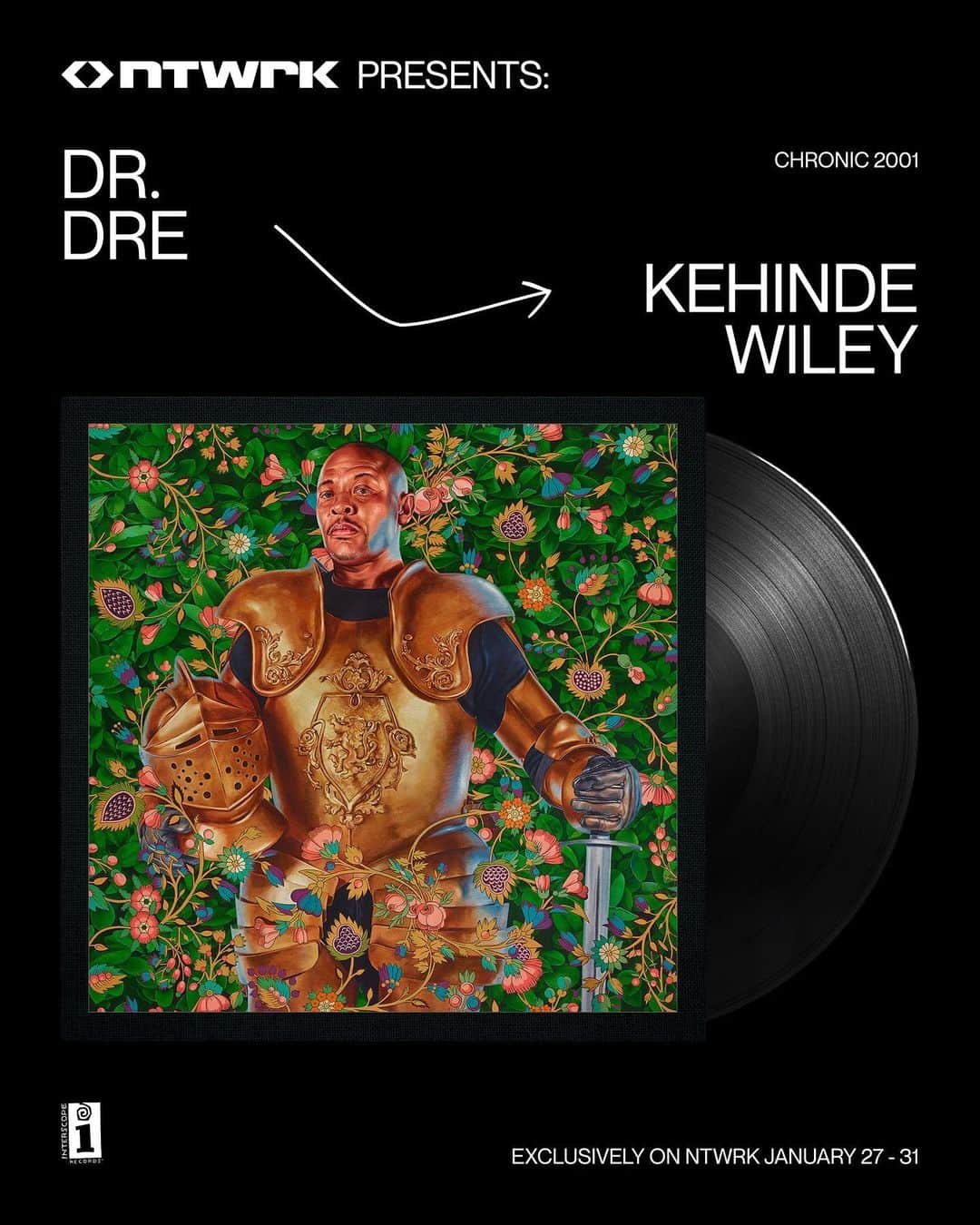 ドクター・ドレーのインスタグラム：「Limited Edition Vinyl with artwork by @kehindewiley available @ntwrk for @interscope’s 30th anniversary. Profits will be donated to the Iovine and Young Foundation which is building a school in South Los Angeles.」