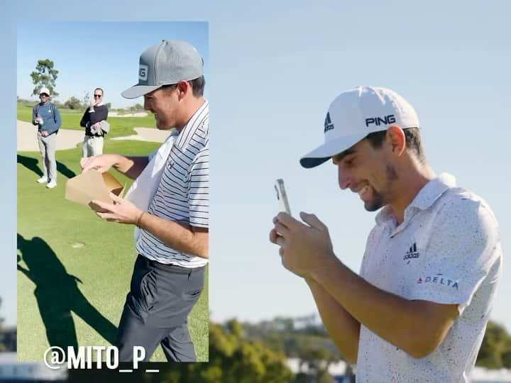 ホアキン・ニーマンのインスタグラム：「Definitivamente era de plata, perdón Mito. Divirtiéndonos antes de partir mañana! /// It was definitely silver. My bad @mito_pereira. Fun at @farmersinsopen before we get going tomorrow.」