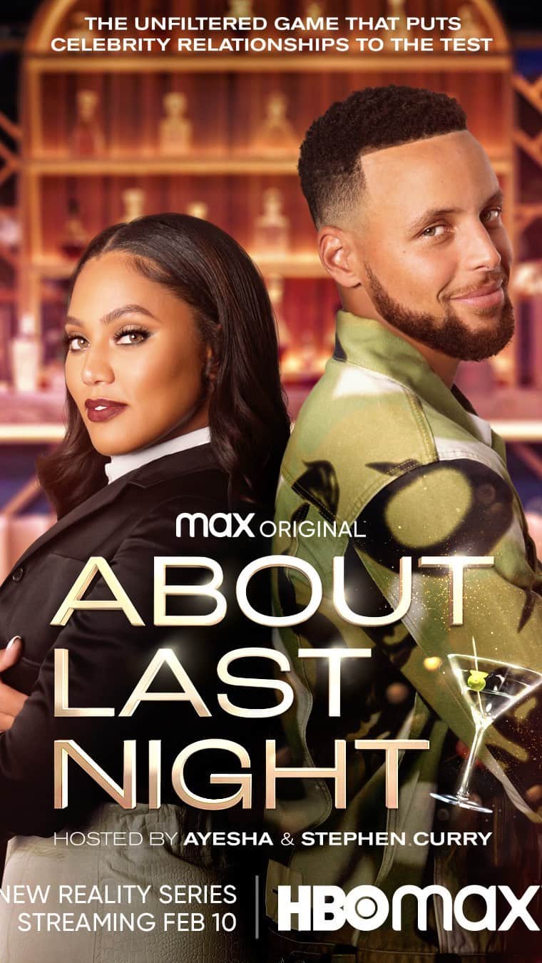 エイヨシャ・カレーのインスタグラム：「You guys just don’t know how excited I am! Our new show, About Last Night, is coming to @hbomax on February 10th and I can’t wait. Stephen and I had so much fun filming this, so make sure you tune in and catch #AboutLastNight. It’s the unfiltered game that puts celebrity relationships to the test! 🍸🎉」