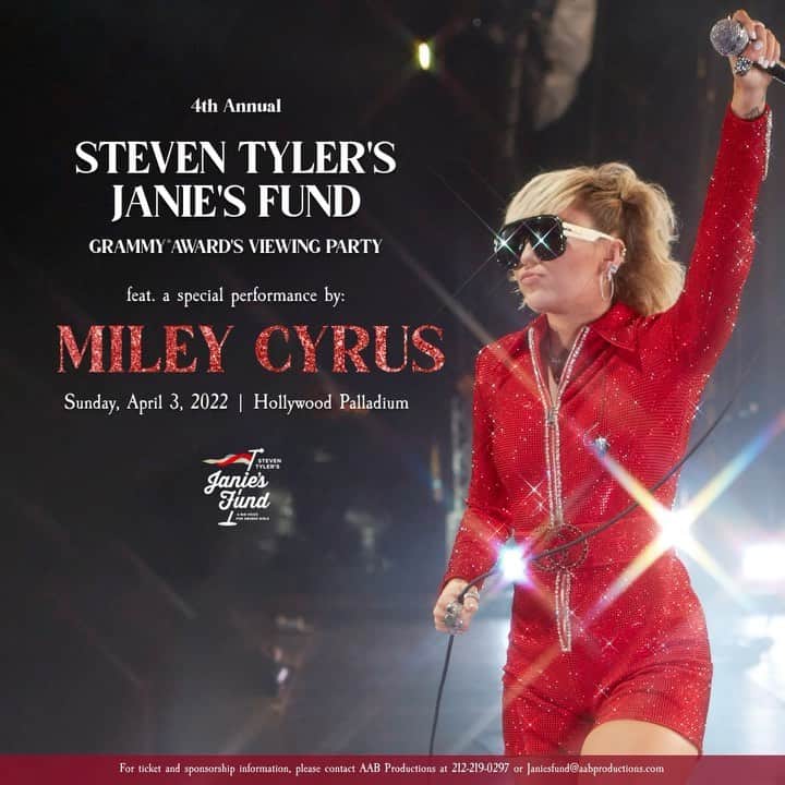 スティーヴン・タイラーのインスタグラム：「IT'S BEEN 2 LONG YEARS SINCE OUR LAST @janiesfund #JAMFORJANIE BUT WE'RE BACK IN 2022 AT A NEW  HISTORIC LOCATION… WITH THE BEST EVENT CHAIRS… AND A SPECIAL PERFORMANCE BY @mileycyrus!!! JOIN ME ON APRIL 3, 2022… TICKETS ARE AVAILABLE AT JANIESFUND.ORG!!! LINK IN STORY!!!」