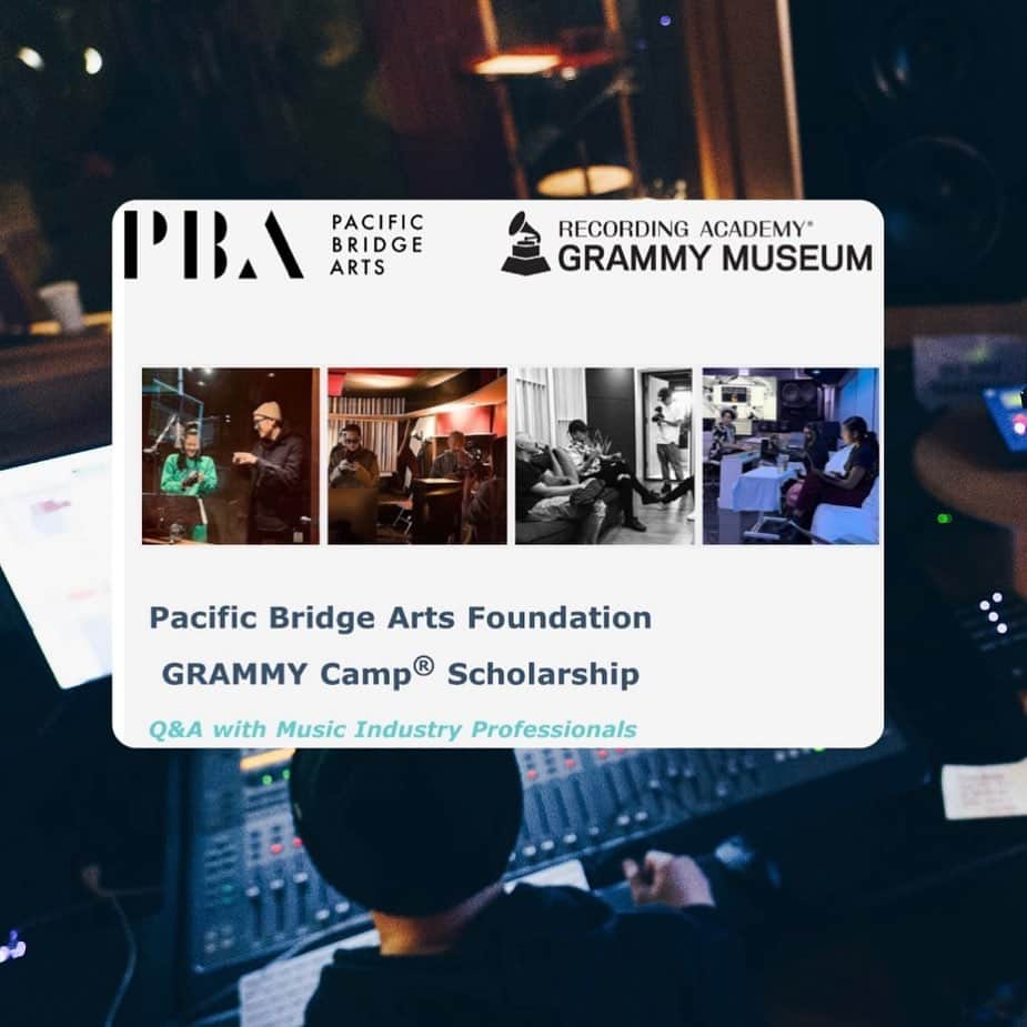 Far East Movementのインスタグラム：「@pacificbridgearts x @grammymuseum Grammy Camp Scholarship:  •Are you a high school student interested in attending the Grammy Camp? •Want to receive feedback from music industry professionals on your Grammy Camp application?  The Pacific Bridge Arts Foundation (PBA) and the GRAMMY Museum® are proud to collaborate to increase opportunities to Asian American, Native Hawaiian, and Pacific Islander high school students to participate in their distinguished GRAMMY Camp program this summer.   Interested applicants will receive feedback and guidance from industry professionals on the creative content requirements of the GRAMMY Camp application during a Q & A session.   GRAMMY Camp is a 5-day nonresidential summer music education program for high school students who are interested in pursuing a career in music. The program will be held in person from August 2 – 6, 2022. If necessary, due to COVID-19 safety precautions, the Camp will go back to a virtual format. The program provides valuable insight and opportunities for students to learn from music professionals.   The date for the PBA Q & A session will be announced soon, sign up below for updates.  The GRAMMY Camp application deadline is March 31st, 2022. All applications must be turned in to the GRAMMY Museum by that time. Link in bio.  PBA will award a limited number of full tuition scholarships to admitted students of AANHPI descent. Be sure to check mark “Pacific Bridge Arts Foundation” in the application.  (Link to apply in bio)」