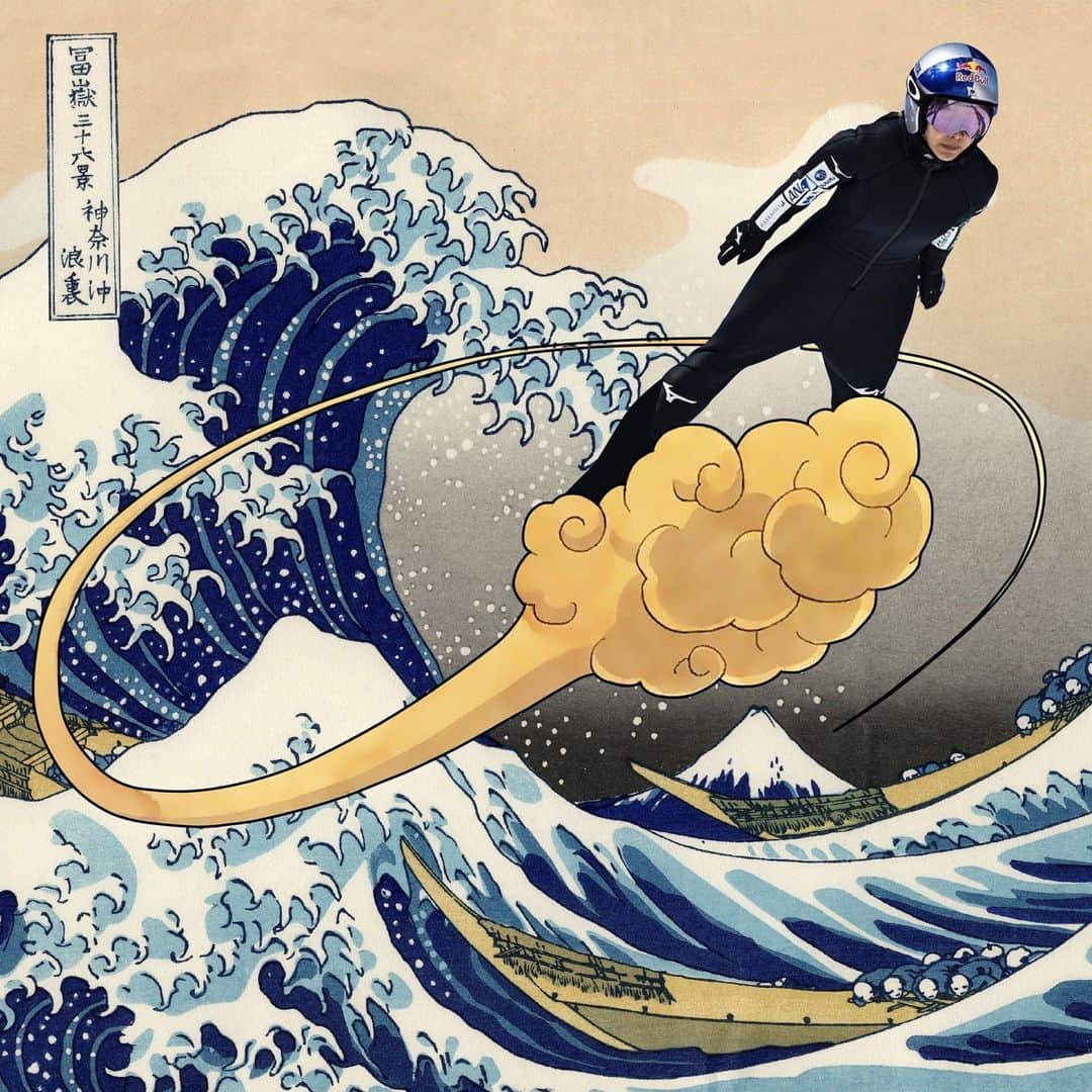 高岡周策さんのインスタグラム写真 - (高岡周策Instagram)「Fly away! The pride of Japan, our heroine. @sara.takanashi  #collageart #hokusai  #dragonball」1月27日 18時52分 - shusaku1977