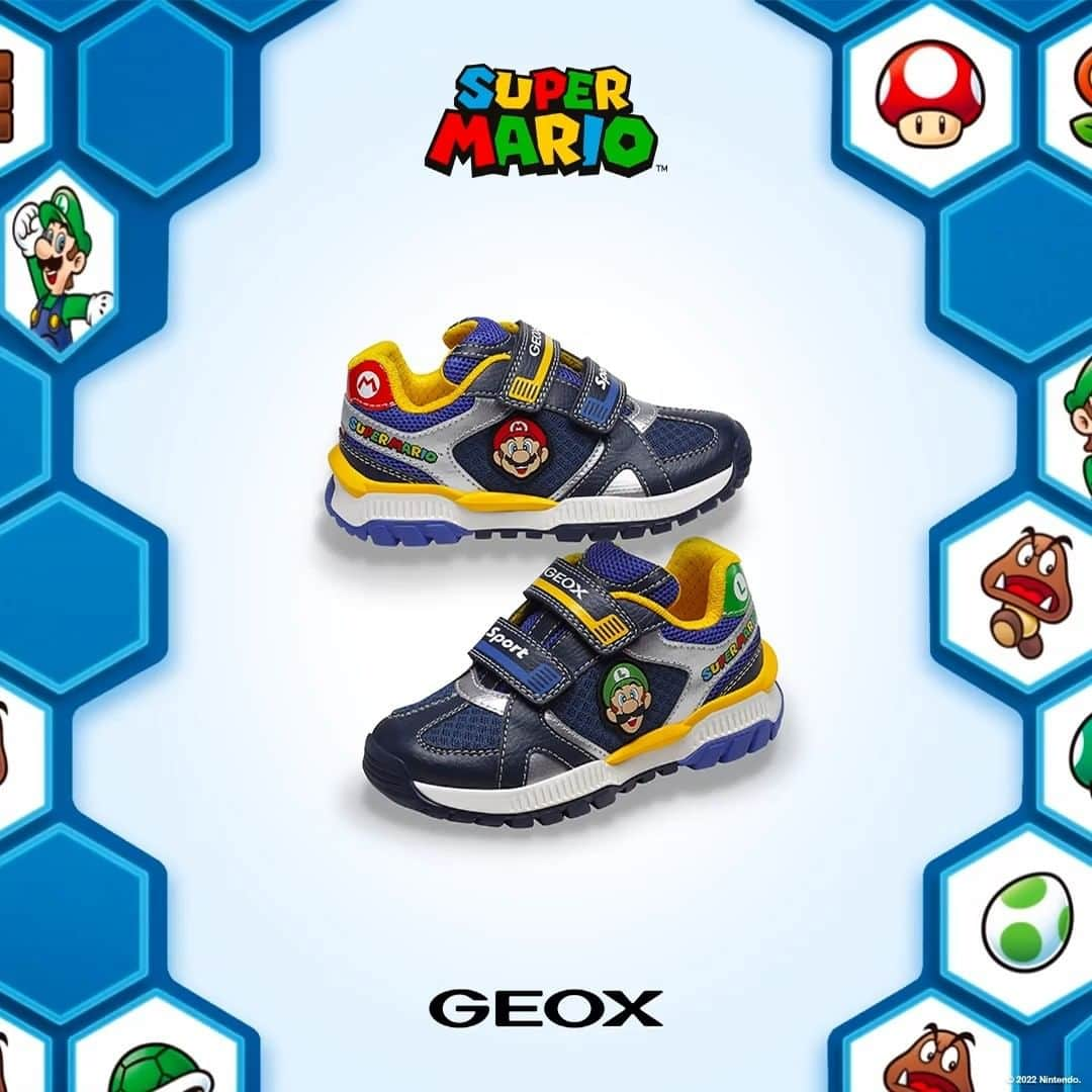 ジェオックスのインスタグラム：「Propel little feet into a world of imaginative play with our Geox and Super Mario collection. Low-rise sneakers, for high-level fun.   #geox #geoxshoes #geoxkids」