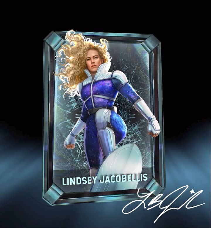 リンゼイ・ジャコベリスのインスタグラム：「Thanks @anthony_francisco_art for making me a superhero! Check out my new #NFT on sale FEB 4th 🏂  check out @dolphin_marketplace to get your own!」