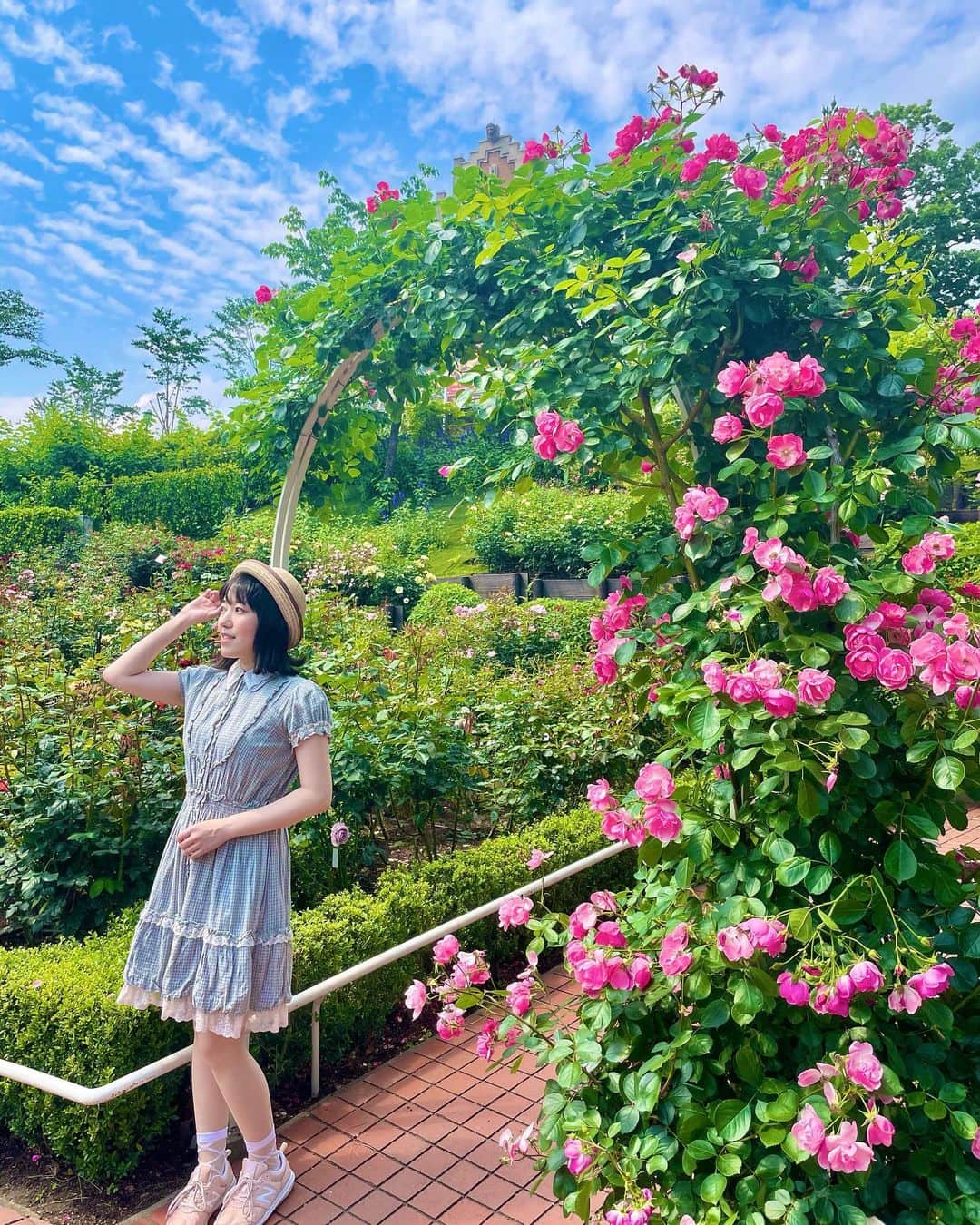 すずきあすかさんのインスタグラム写真 - (すずきあすかInstagram)「薔薇園の季節だった頃🌹  #西武園ゆうえんち #西武園 #薔薇園 #バラ園 #バラ #薔薇 #roses #axesfemme #ハット #麦わら帽子 #低身長コーデ」2月1日 7時51分 - suzukiasukadesu