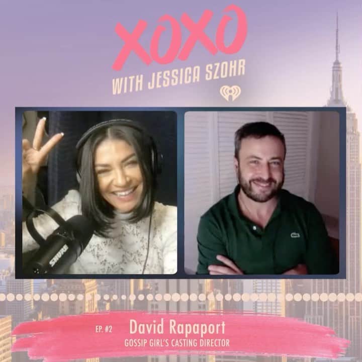 ジェシカ・ゾアのインスタグラム：「Episode 2 of XOXO is out on @iheartradio now! Join me as I chat with the man responsible for casting your favorite #GossipGirl characters - @davidrapaport! Click the link in my bio to listen now :)」