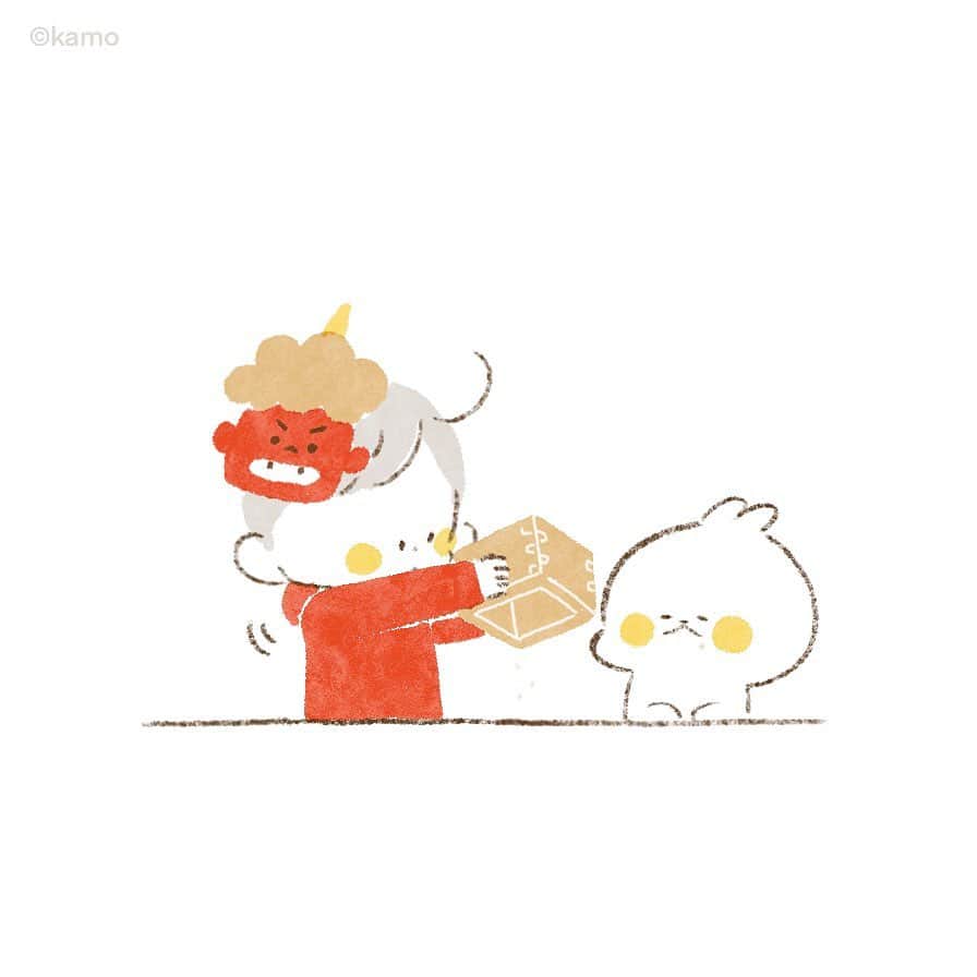 カモさんのインスタグラム写真 - (カモInstagram)「年の数＋1個 #節分 #setsubun #福豆 #fukumame #イラスト #illustration #ウサギタケ #usagitake  1:Age + 1 will be eaten.」2月4日 10時14分 - illustratorkamo