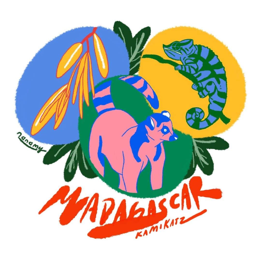 nanamyのインスタグラム：「Another work DREAM came true 🥲🧡🧡 So happy to be in part of this great project drawing the label illustration for @farmer_you.project × @kamikatz_beer Donation beer called "Madagascar Vanilla Milk Shake IPA" 🍺♻️  ・ 食を通して環境問題にフォーカスしたプロジェクト、「FARMER⇄YOU」とリサイクルの街で知られる上勝市kamikatz beerさんの、マダガスカルの持続可能な自然農法「アグロフォレストリバニラ」を使ったドネーションビールのラベルを描かせていただきました。ずっとやりたかったビールラベルのお仕事、自然豊かな国、動物も活き活きと過ごしいるだろうなといつか行きたいマダガスカルの写真をたくさん見て出来上がった絵で、とても気に入っています🌿 今回のビールは1本につき15円が現地のNGOに寄付され、アグロフォレストリーの維持保全と次世代の農家育成につながるそうです。このビール、甘過ぎないんだけどバニラがふわっと香って締めも感じるすごく感動のおいしいビールで、自分にも環境にも気持ちのいい事ができるこのプロジェクトに関われて本当に嬉しく思います。ビール好きな方もそうでなくても、ぜひみなさんに見て飲んで欲しいです☺️🌿 ・ Huge thank you to @sayafull san 🧡  and all the team @ayumi_tao_obama @coen.mg @komugino_re」