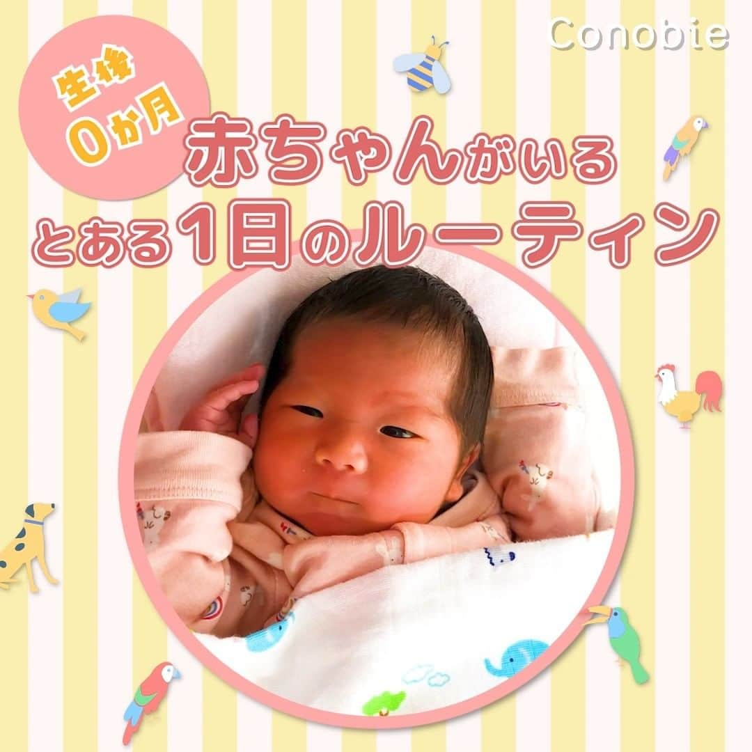 コノビーのインスタグラム：「生後0ヶ月がいる1日ってどんな感じ？#コノビー #新生児  お子さんの人数や月齢、環境によって様々ですが、リアルなとある1日をご紹介👀  #子育て #子育て日記 #子育て記録 #子育てママ #新米ママ #プレママ #育児ママ #育児記録 #育児日記 #育児奮闘記 #育児アカウント #育児を楽しむ  #楽しい子育て #ライフスタイル #ライフハック #暮らしのアイデア #生後0ヶ月 #1dayルーティン #赤ちゃんのいる生活 #新生児ライフ  #子育てのリアル  #2児ママ」