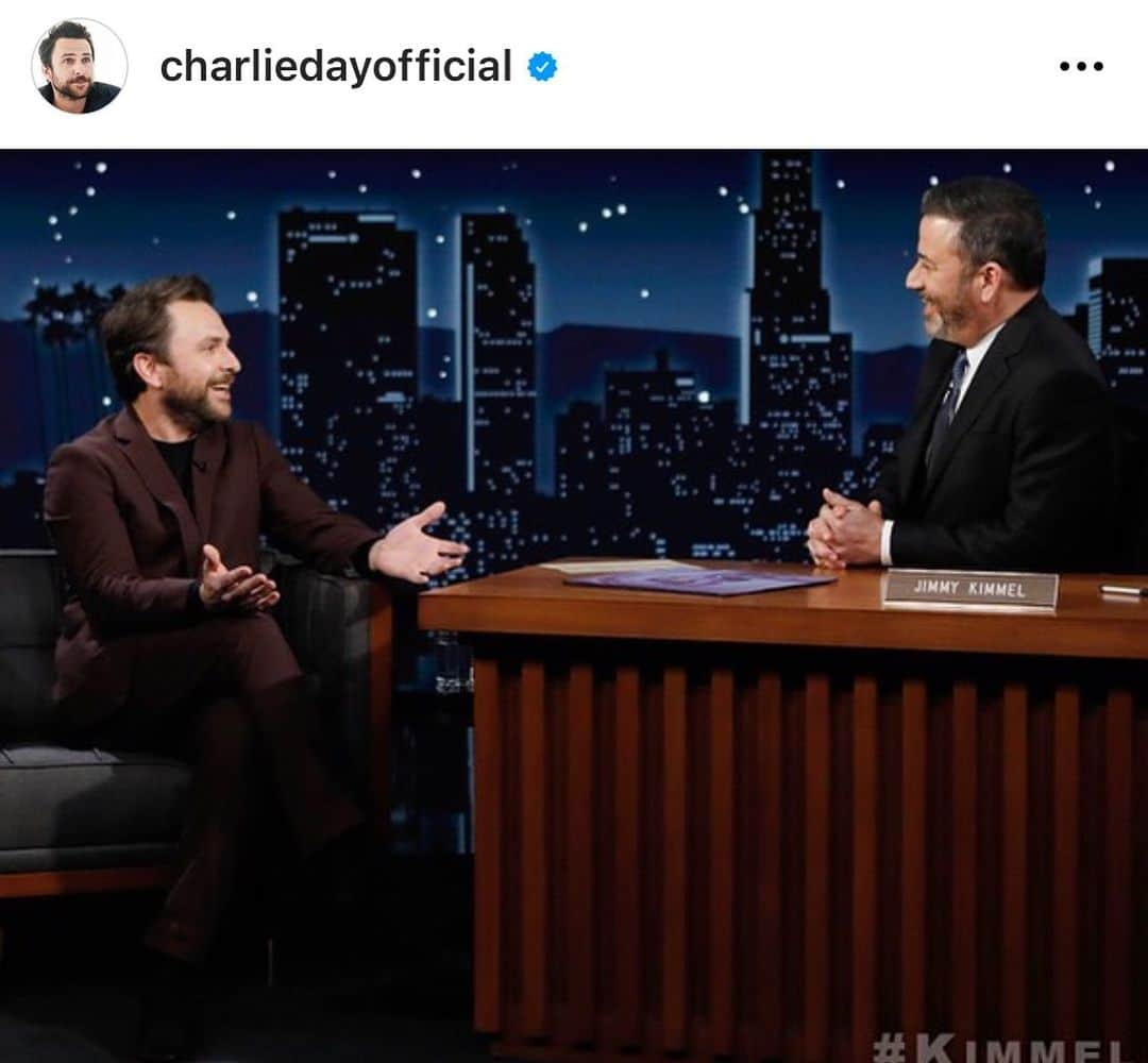 ブルックリン テーラーズのインスタグラム：「@charliedayofficial in our Crinkled Wool/Cotton Suit in Zinfandel on Jimmy Kimmel.」