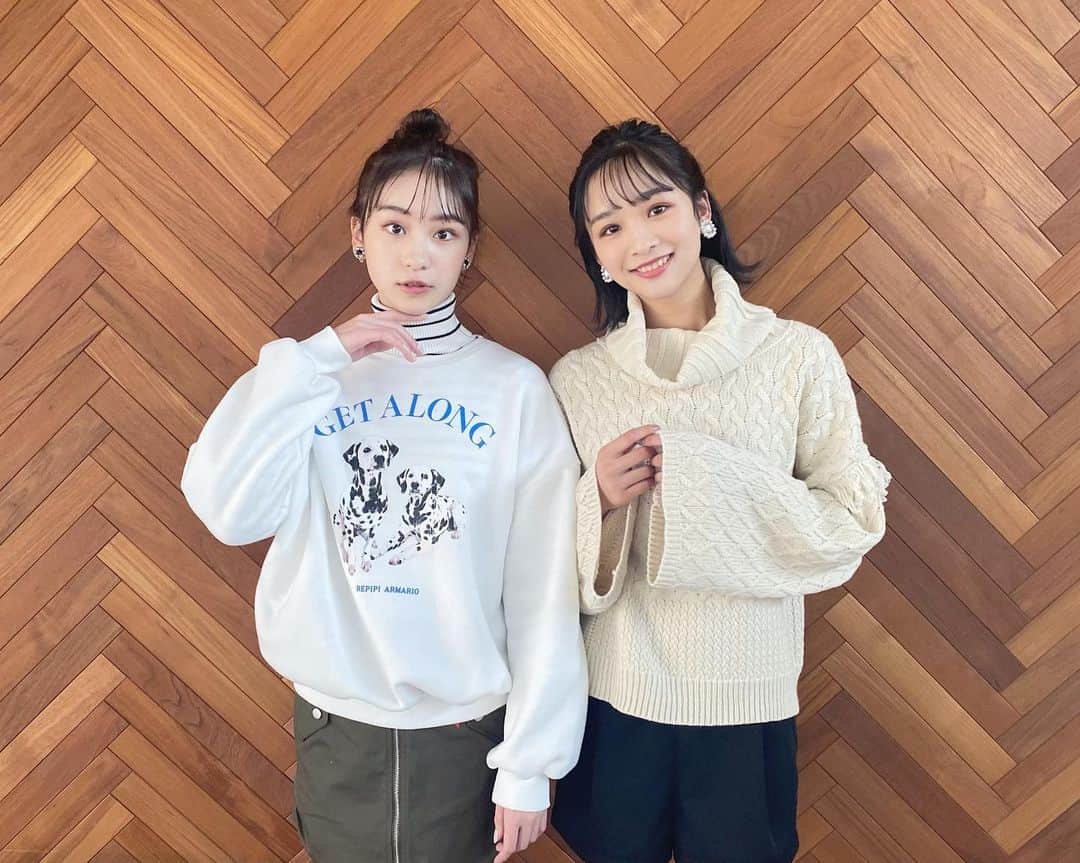 のインスタグラム：「＊ 「だぼピタ服」のオフショ☺︎ しずくちゃんとです〜！いつも優しくて本当に可愛いです🤍  #ニコラ#nicola#ニコラ3月号発売中#ニコモ#太田雫#中山あやか」