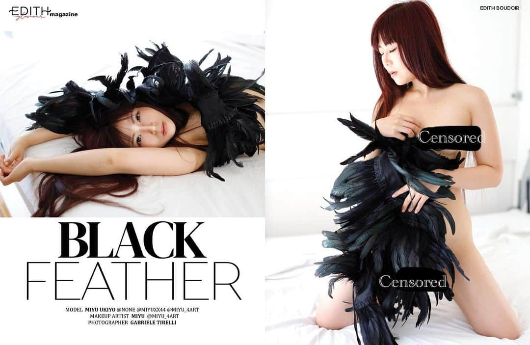 浮世みゆのインスタグラム：「Black Feather  Edition @edith_magazine ✨✨💋 MUA @miyu_4art」