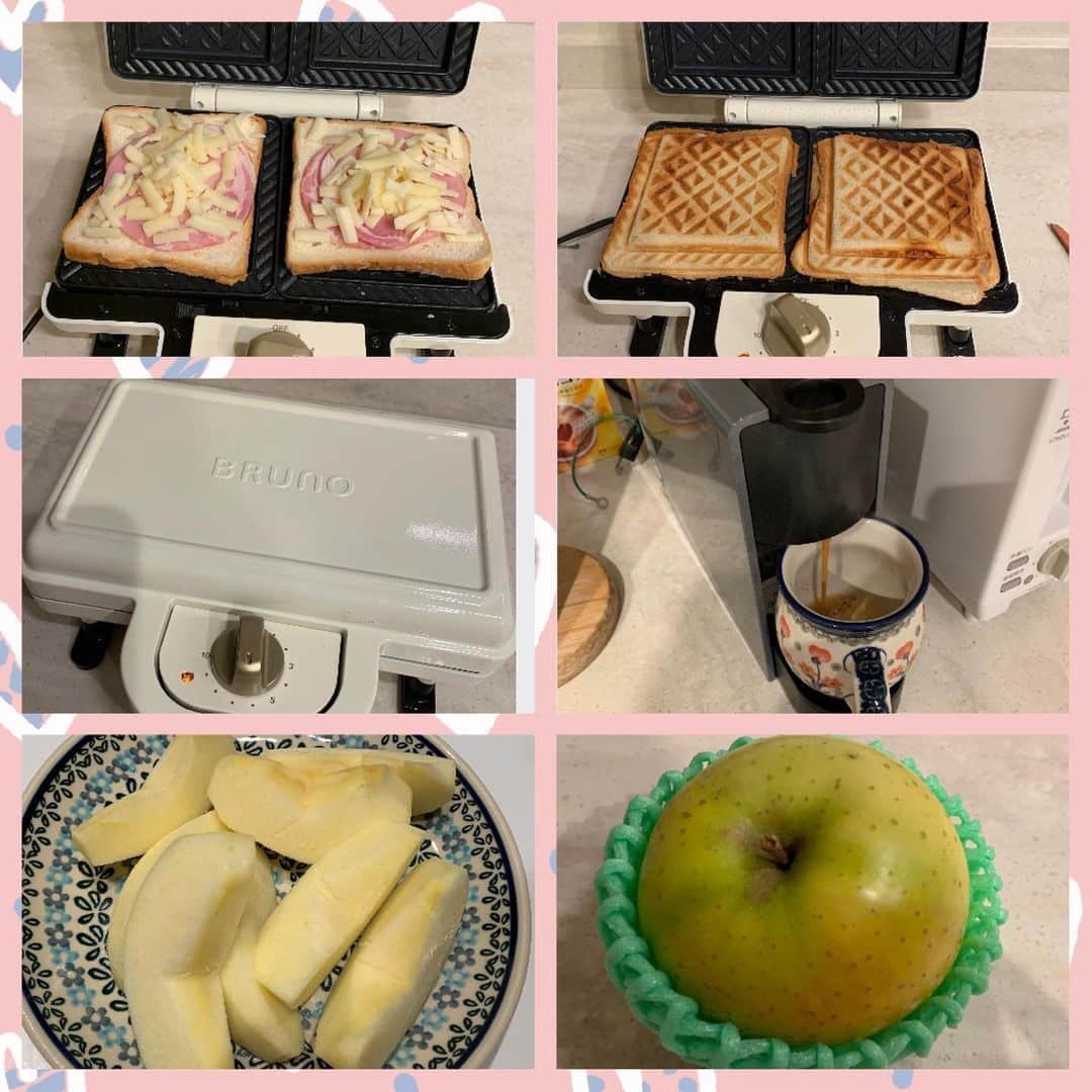 小倉優子さんのインスタグラム写真 - (小倉優子Instagram)「朝ご飯は、久しぶりにホットサンドにしました☺️✨  今朝は、ハムとチーズ、少しケチャップを入れてサンドしました❣️❣️  ホットサンド、楽ちんで 助かります💕」2月10日 11時07分 - ogura_yuko_0826