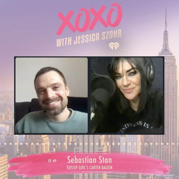 ジェシカ・ゾアのインスタグラム：「This is exciting! On today’s XOXO episode, @imsebastianstan, #GossipGirl’s very own Carter Baizen, stops by to reminisce with me. Click the link in my bio to listen now.」