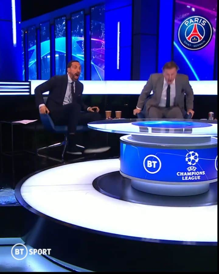 リオ・ファーディナンドのインスタグラム：「Rio and McManaman's reaction to Benzema's hat-trick goal 🤣 #UCL . Watch the #ChampionsLeague live on BT Sport ⚽️ . #Benzema #RealMadrid #RioFerdinand #Football #BTSport」