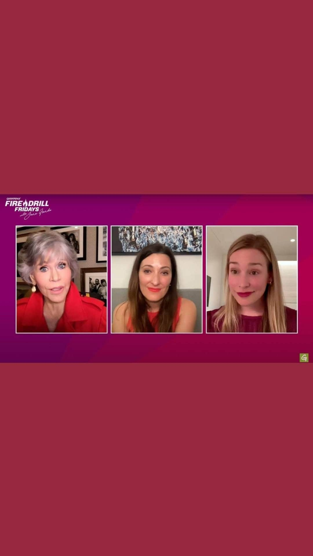 ジェーン・フォンダのインスタグラム：「Repost @firedrillfriday  March 4 @FireDrillFriday, @JaneFonda and @GreenpeaceUSA are joined by @PiperPerabo and @ArielHayes to discuss the next steps in the plan to defeat fossil fuel supporters and elect climate champions at all levels of government.」