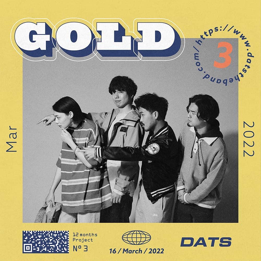 DATSのインスタグラム：「12ヶ月連続リリース第三弾「Gold」 3月16日（水）リリース開始！ それに伴いジャケット、新ビジュアルも公開になりました！  art directed by @dilemma_design_office  photo by @nikku_ject  hairmake by @takayuri_  styling by  @fk_info」
