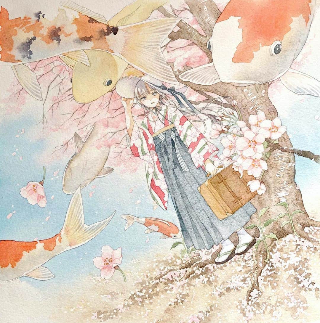 友風子/yufushiさんのインスタグラム写真 - (友風子/yufushiInstagram)「去年の今頃何描いてたっけかなと思ったらこれでした。 桜の絵すきだな〜  #illustration #illust #イラスト #watercolor #水彩 #透明水彩 #水彩絵の具 #アナログ #アナログイラスト」2月17日 23時22分 - uko_yufushi