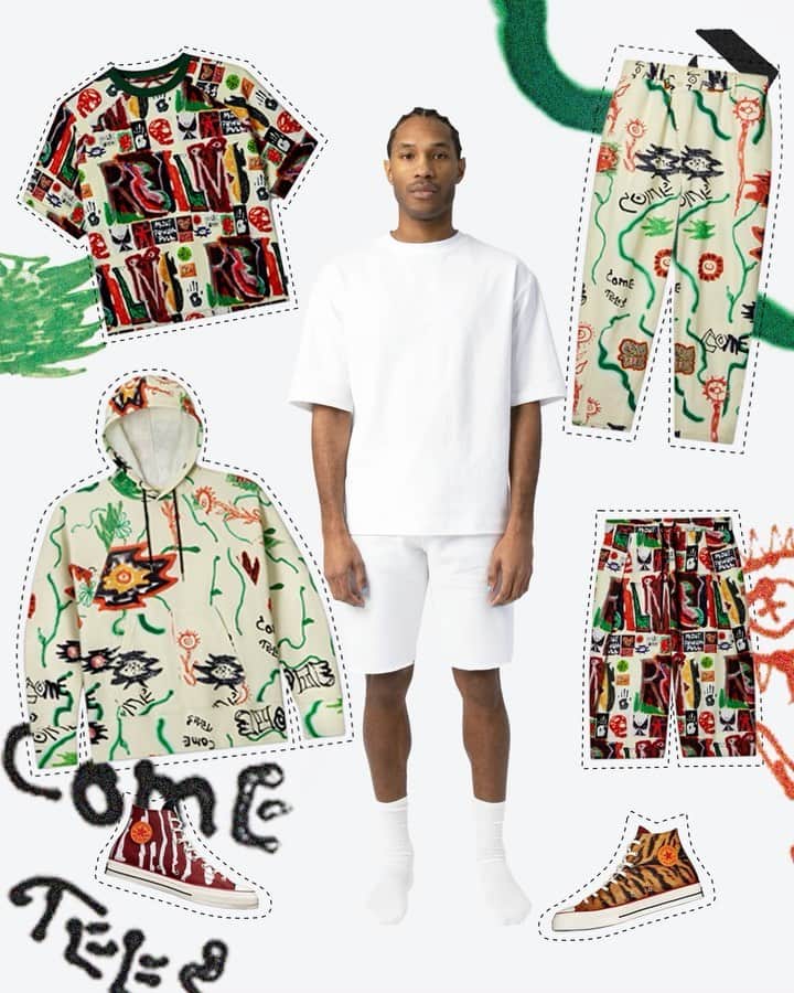 converseのインスタグラム：「Build your own fit ✂️ Just add Converse x @cometees.  We collabed with the streetwear label for a surreal and expressive collection of style essentials, from a bold new take on the Chuck 70 to limited-edition Converse Shapes apparel.   Let us know what you’re grabbing first👇 and shop the drop on Converse.com.」