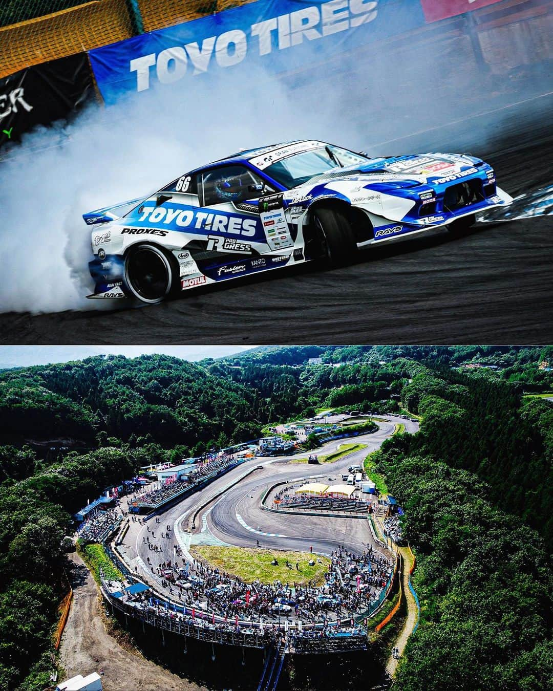 川畑真人のインスタグラム：「#toyotiresjp  Guess the course!? 😎  #throwback  #drift #d1gp  #kawabata #川畑真人  #teamtoyotiresdrift  #driftcar  #トーヨータイヤ  #proxes #プロクセス #ドリ車 #ドリフト #r888r  #どこでしょう」