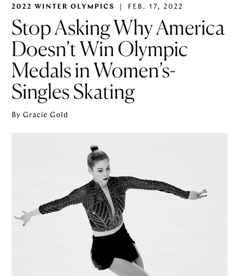 グレイシー・ゴールドさんのインスタグラム写真 - (グレイシー・ゴールドInstagram)「http://www.thecut.com/2022/02/america-olympic-medals-womens-singles-skating.html  I wrote about why America should stop asking why we don’t win medals in women’s skating and what we should be focusing on instead—a topic I’ll be expanding on in my memoir for @crownpublishing with Karen Crouse.」2月19日 6時10分 - graciegold95