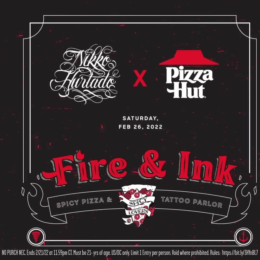 Pizza Hutのインスタグラム：「Wanna get inked by @NikkoHurtado at the world’s first spicy pizza + tattoo parlor? Enter for a chance to win at the link in bio. #PizzaHutInk . Entry period now closed.」