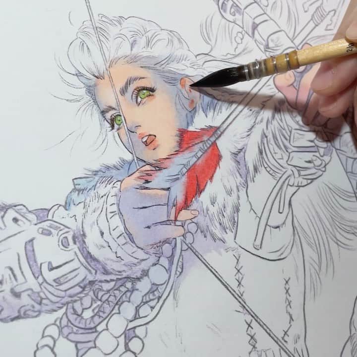 門小雷のインスタグラム：「Drawing ALOY with watercolor. 🎨  @PlayStationHK #HorizonForbiddenWest」
