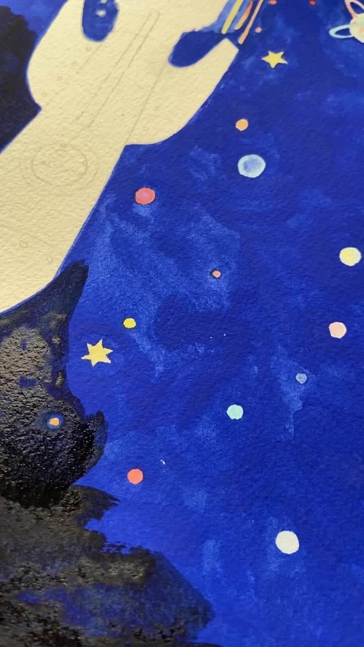 おおで ゆかこのインスタグラム：「ひたすら背景を塗るだけの作業 (insta live)」
