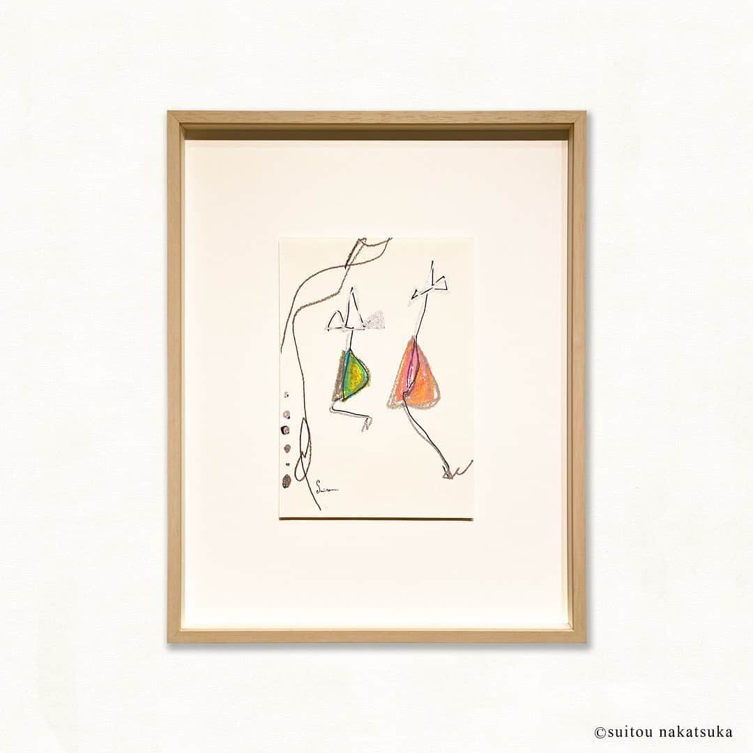 中塚翠涛のインスタグラム：「" おでかけ "   H227㎜ × W158㎜　  #pastel  #pen  #art #exhibition  #コトバノ光　 #suitounakatsuka  #中塚翠涛  #光　#象形文字  #calligraphy #artwork」