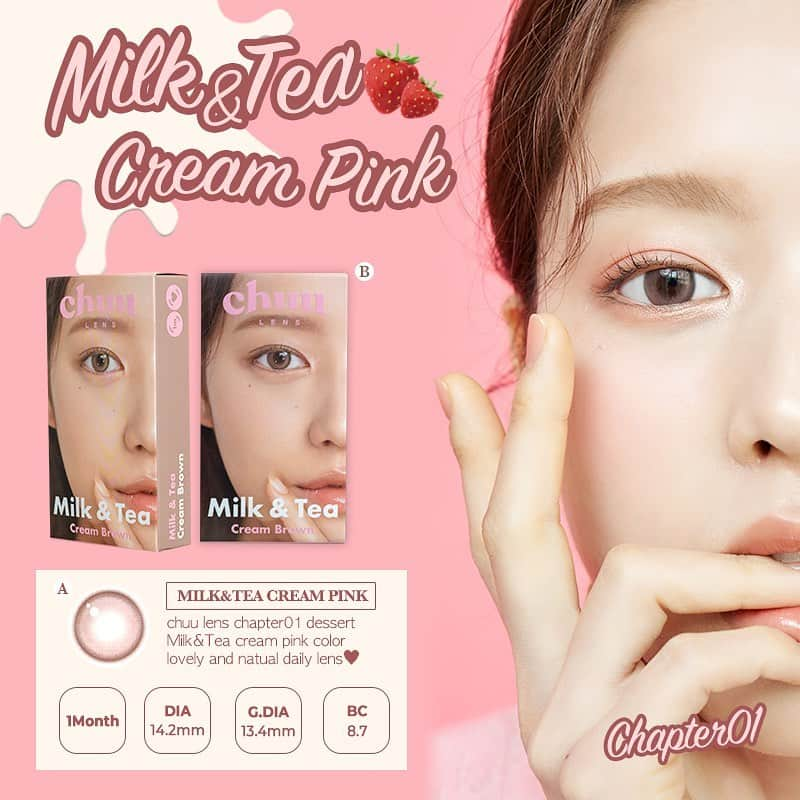 Chuuのインスタグラム：「🍓Milk & Tea 크림핑크🍓  보자마자 생크림 딸기 케이크가 생각나는 눈망울✨ 밀크앤티(크림핑크)는 윙크 WiNC 에서 픽업 예약 후 만나 보실 수 있어요💕  🖐🏽지금 윙크 앱 설치 시, 5000원 할인 쿠폰도 지급 된다는 점~~~~~~  #츄렌즈 #윙크 #WiNC #단독입점 츄렌즈 픽업 예약 앱 다운로드↓↓↓↓ �https://winc.app/」