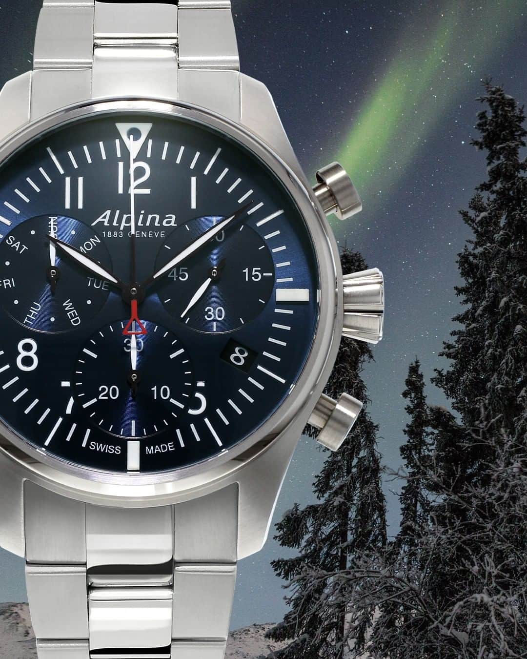 Alpina Watches Japanさんのインスタグラム写真 - (Alpina Watches JapanInstagram)「澄んだ空気の中で満点の星空を眺める。そんな時間をより幸せに演出してくれる ㅤㅤㅤㅤㅤㅤㅤㅤㅤㅤㅤㅤㅤㅤㅤㅤㅤㅤㅤㅤㅤㅤㅤㅤㅤㅤ 文字盤の深いネイビーブルーに映える、インデックスや針の白。スポーティなイメージの強いクロノグラフながら、クールな配色とシルバーケースが相まってスタイリッシュな印象を醸し出します。アウトドアで頼れるパイロットウォッチならではの高い機能性と、洗練されたルックスを併せ持つモデルです。 ㅤㅤㅤㅤㅤㅤㅤㅤㅤㅤㅤㅤㅤ 《スタータイマー パイロット クロノグラフ》 AL-371NN4S6B ¥101,200 (税込) クォーツ、10気圧防水、ステンレススチール . . . . . . #Alpina #AlpinaWatchesJapan #swissmade #swisswatch #watch #wristwatch #sportwatch #outdoor #startimer #pilot #chronograph #アルピナ #アルピナウォッチ #スイス時計 #時計 #腕時計 #スポーツウォッチ #アウトドア #時計好きな人と繋がりたい #パイロット #クロノグラフ」2月25日 19時00分 - alpinawatchesjapan