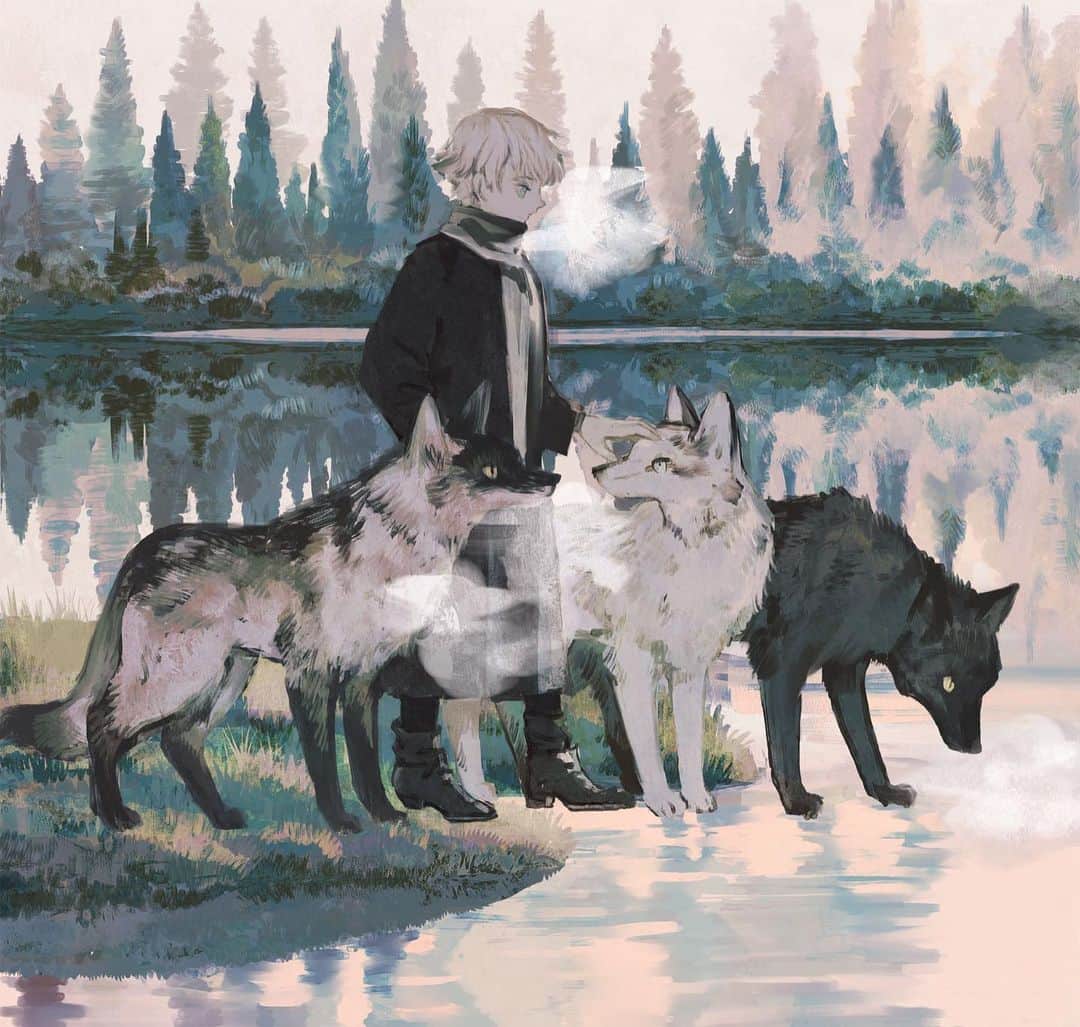 のインスタグラム：「#atthelake #illustration #wolf」