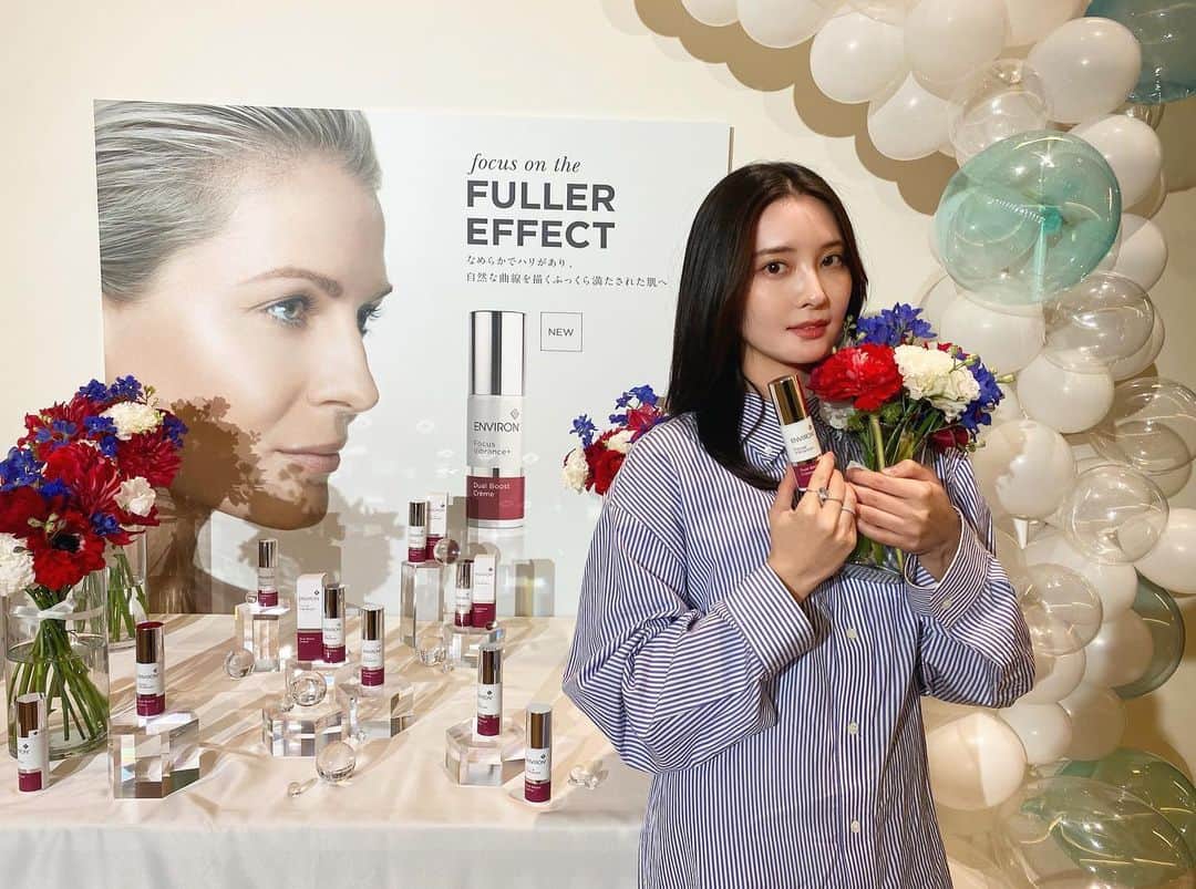 大石絵理のインスタグラム：「@environ_jp の新作発表会にお邪魔してきました🌸 environ開発者のDr. フェルナンデスが7年かけて作り上げた新作の美容液が発売されます💖💖 お肌をふっくらと柔らかく仕上げてくれるクリームだそうです🥰 使うのたのしみ😇」