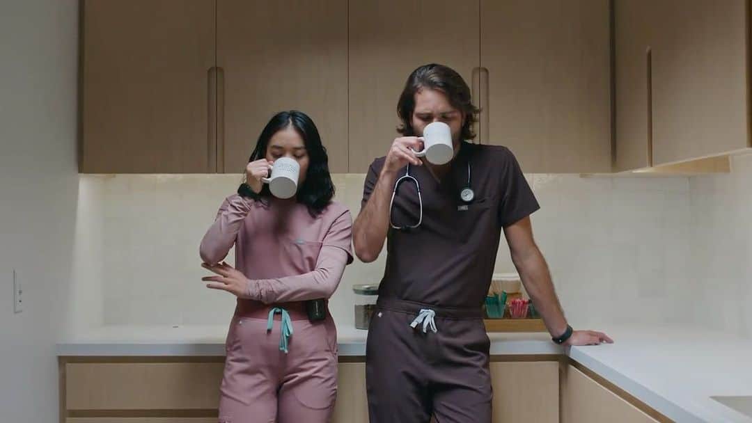 Ai Shimatsuのインスタグラム：「The new @wearfigs campaign is OUT!!!! ☕️👩🏻‍⚕️ Directed by amazing @mikey__baby__ & @tommybahamee 😍😍  Honestly I had nothing but a great fun time on set.🕺I’m so honored to be a part of this and got to dance w/ ma girls @winni3ta & @brooke.antariksa again!!!!! 💜   #figs  #figsscrubs  #campaign  #commercial」